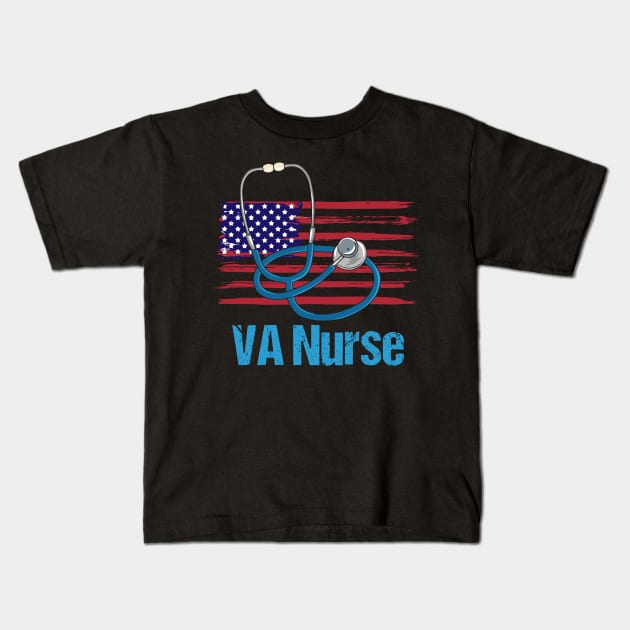 VETERAN AFFAIRS NURSE: VA Nurse American Flag Kids T-Shirt by woormle